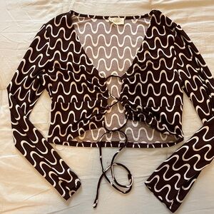 Brown and Ivory Patterned Women's Top
